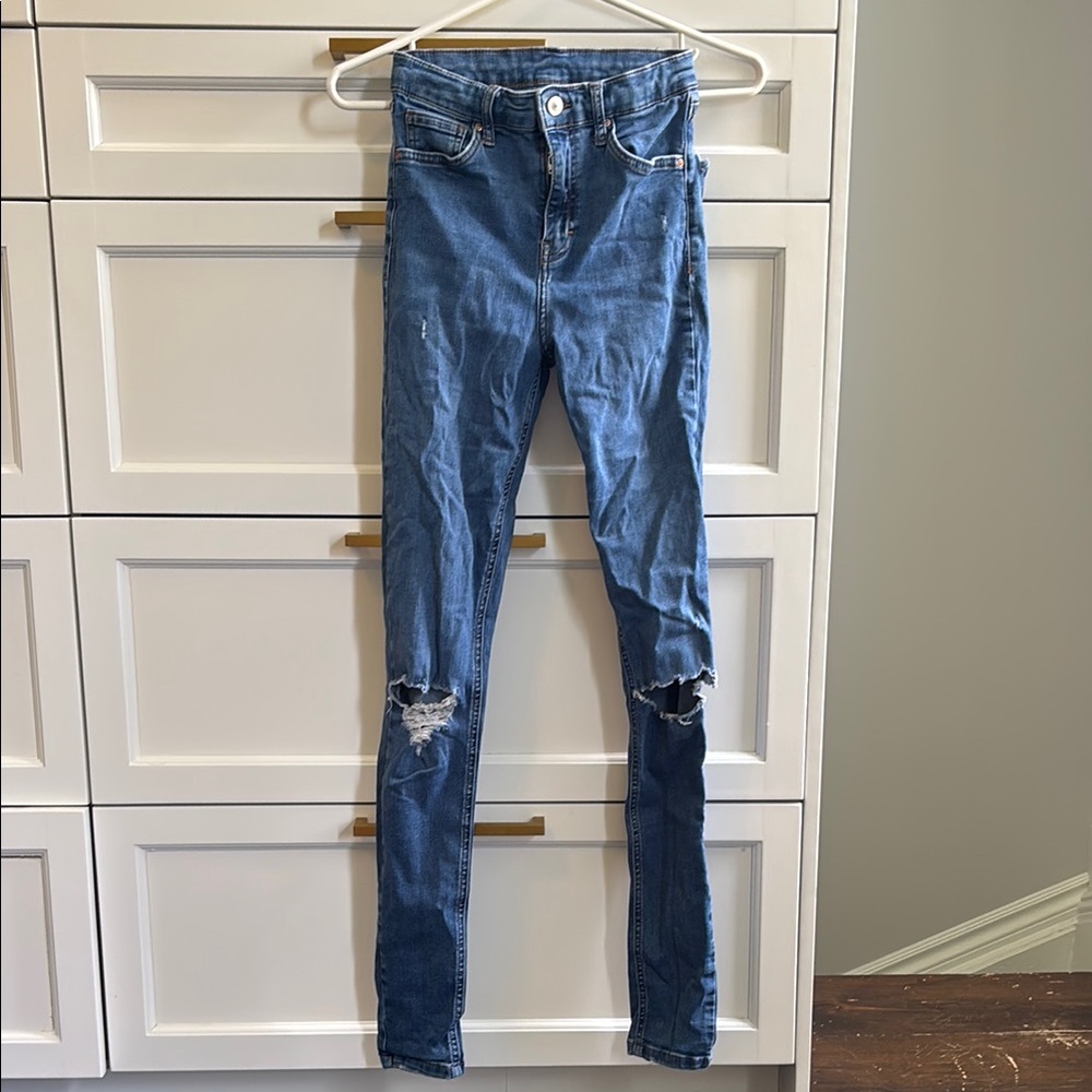 Topshop Blue Skinny Jeans Distressed Style